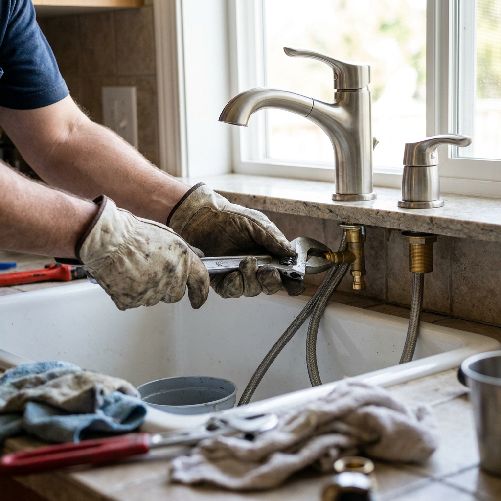 Installing a new faucet and supply lines on a sink